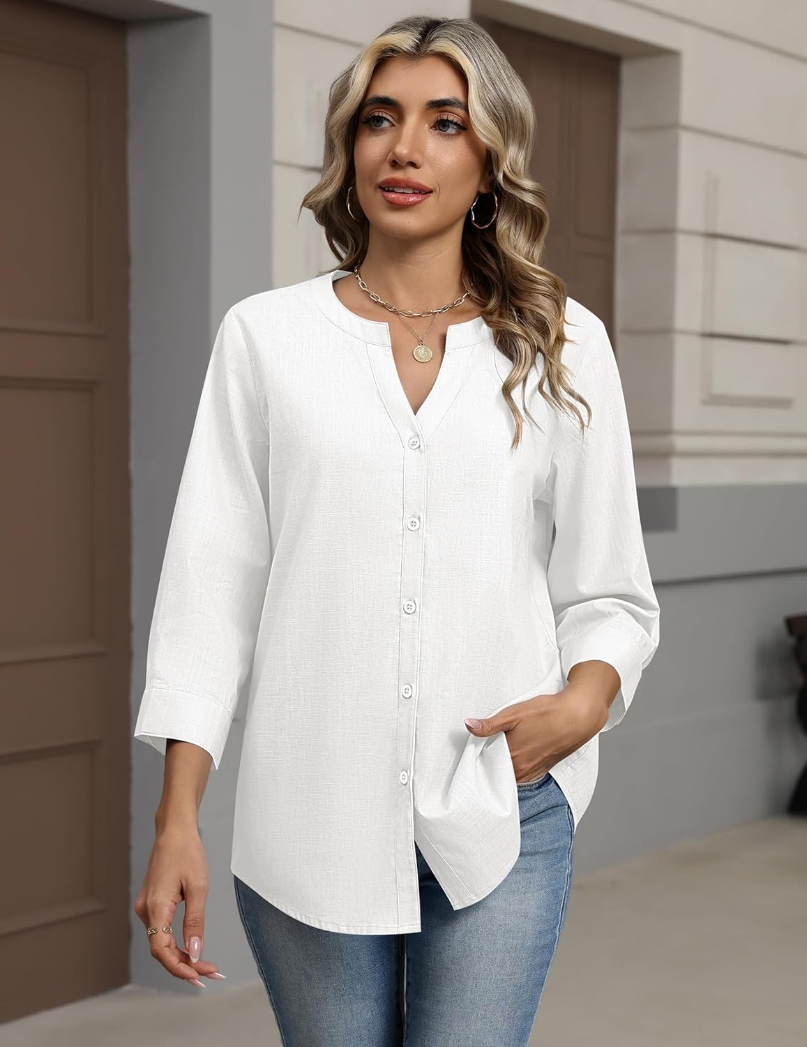 Chic Linen V-Neck Blouse